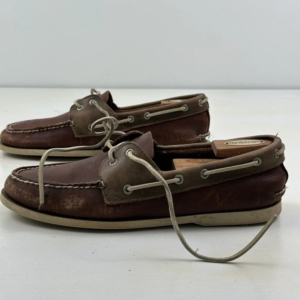 Handcrafted G.H. Bass Men's‎ 11.5 Hampton Boat Shoes Brown 2 Tone Leather Deck